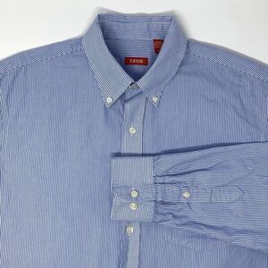IZOD Blue & White Pin Stripes Cotton Long Sleeve Button Up Mens Shirt Size Large